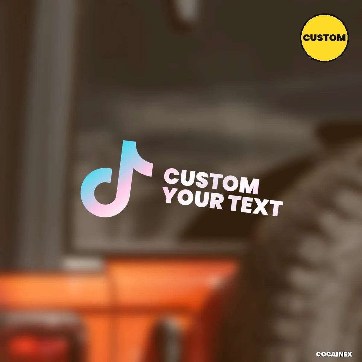 Personalized TikTok Username Car Decal – Iridescent PVC Auto Sticker, Water-Resistant Long-Lasting, Free Design Preview