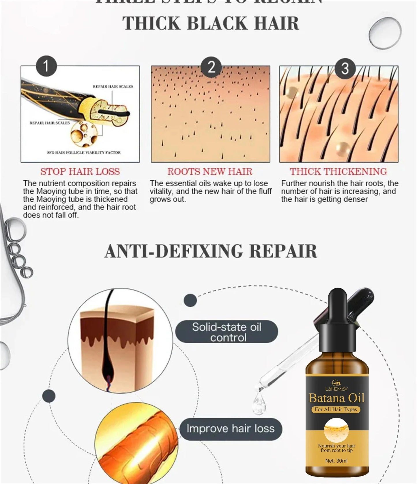 7 Days Fast Batana Oil Hair Growth Serum Anti-loss Hair Regrowth Products Repair Damaged Hair Roots Hair Care For Women Men