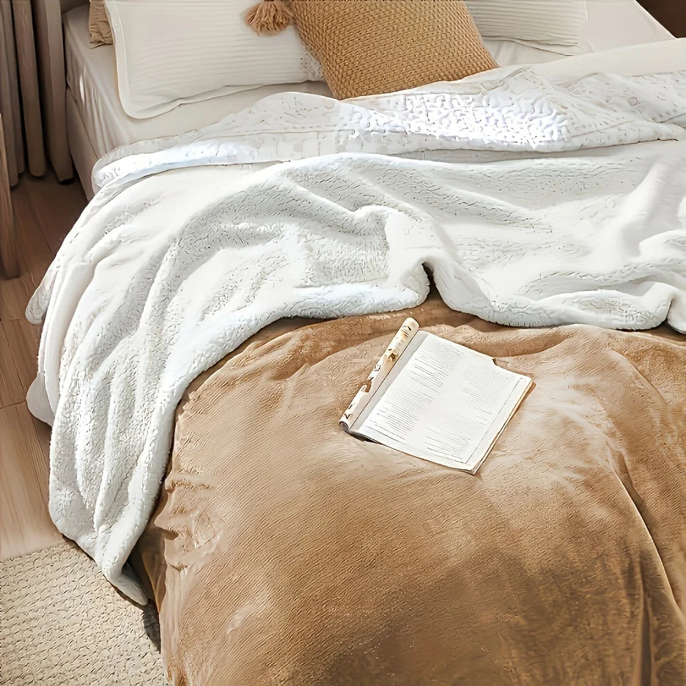 Sherpa Fleece Blanket, Reversible Fuzzy Plush Throw