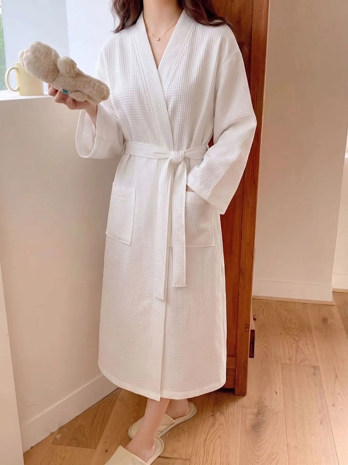 Women's Long Sleeve Mid-Length Robe, Soft Loungewear