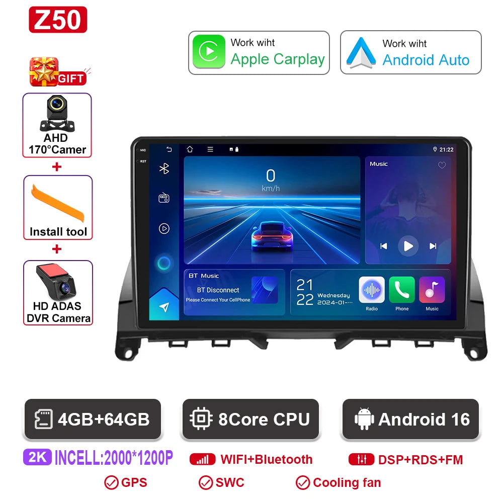 Android  For Mercedes Benz C Class 3 C220 C180 W204 S204 2006 - 2011 Car Auto Carplay Radio Multimedia Screen GPS Navigation  BT