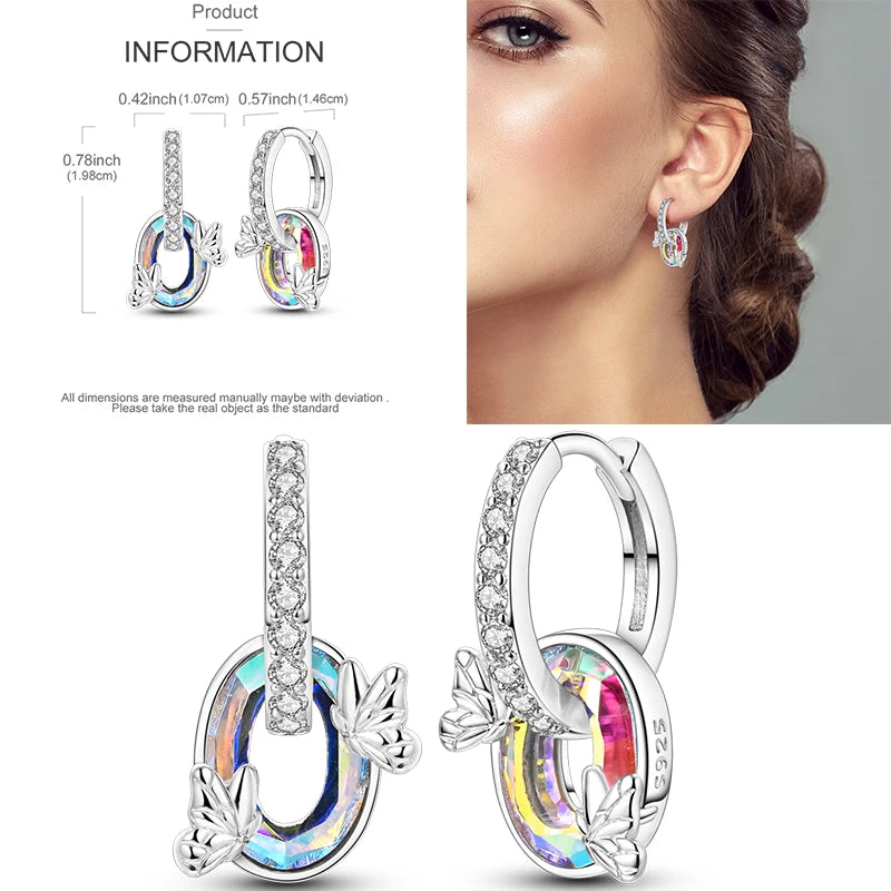 Sparkling Gold Woman Hoop Earrings 925 Sterling Silver Butterfly Colored Zirconium Earrings for Women Jewelry Anniversary Gift