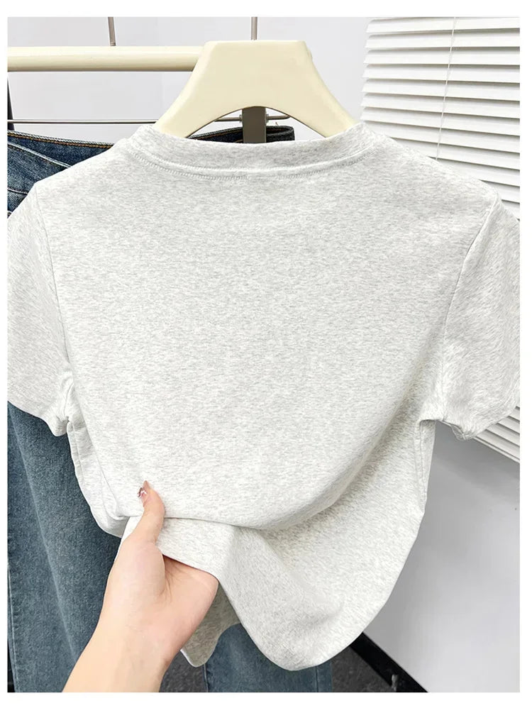 Women's solid short sleeve tee, casual Y2K — view 18 of 20