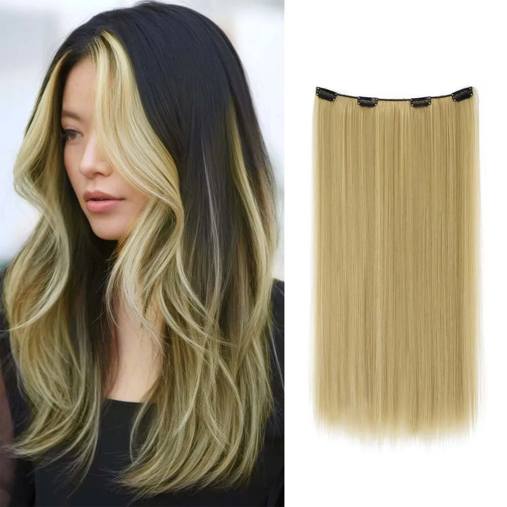 22inch Long Straight colorful Synthetic Hair Extensions - Invisible Clip-In, High Temperature Resistant, Easy to Wear for Women