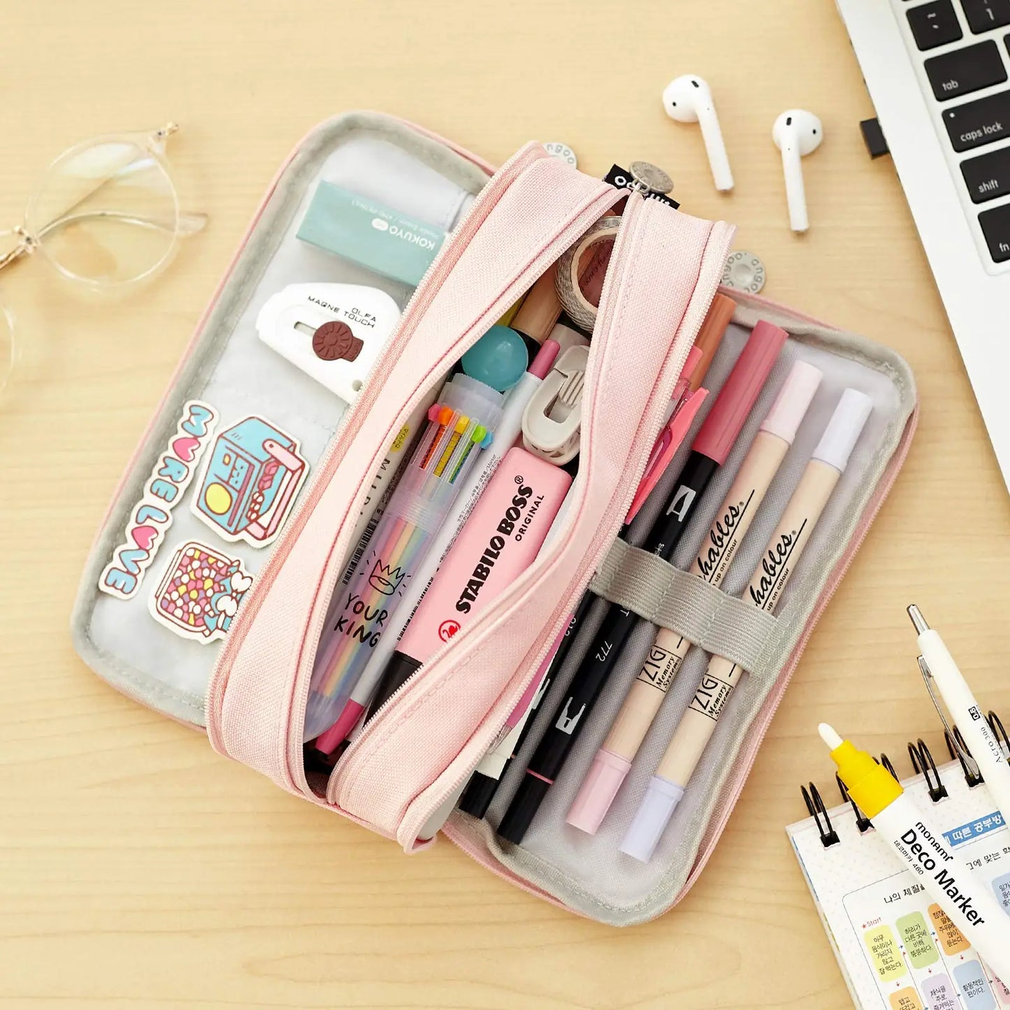 Large Capacity Pencil Case 3 Compartment Multifunctional Pen Bag for Girls Boy School Student Office Stationery Organizer