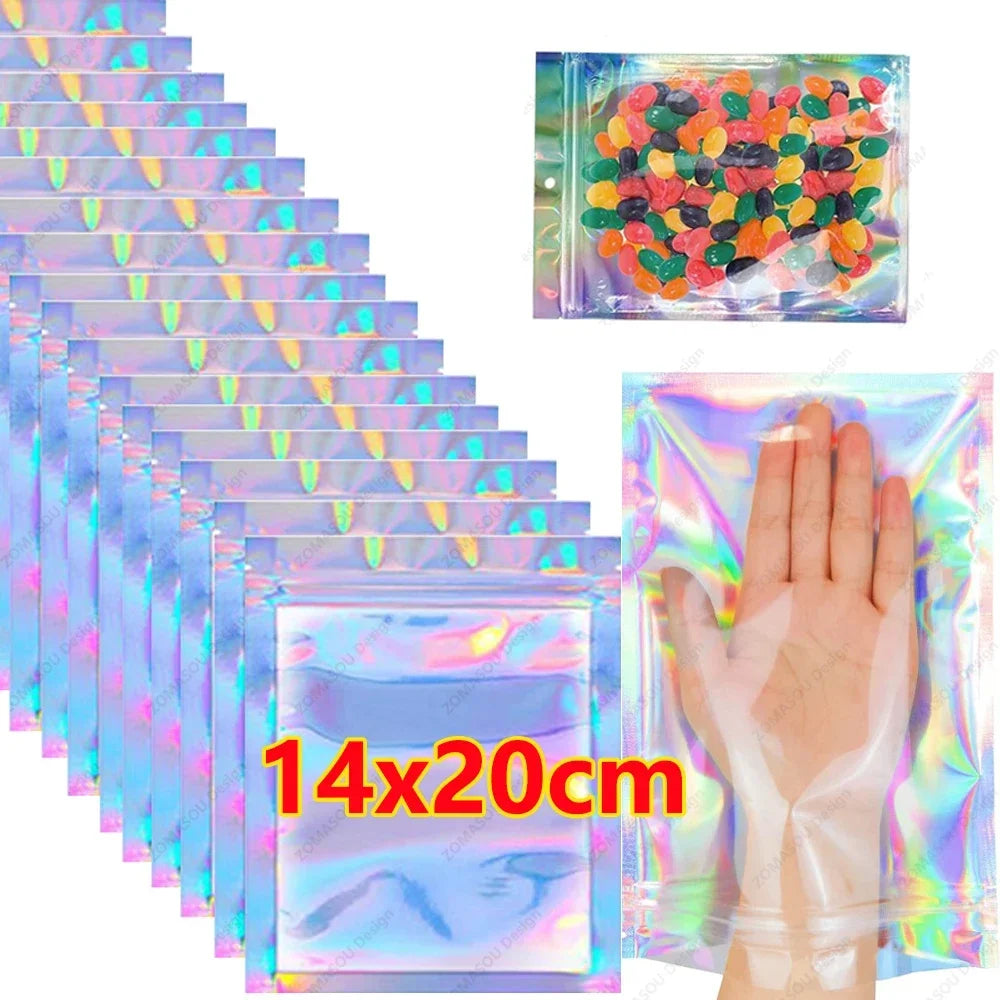 400-1Pc Plastic Color Laser Sealing Bags Resealable Holographic Bag Candy Food Pouch Necklace Gift Jewelry Packaging Storage Bag
