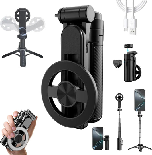 Magnetic Pocket Selfie Stick, 4 in 1 Magnetic Selfie Stick Tripod Stand for iPhone, 360° Rotation Extendable Detachable Tripod