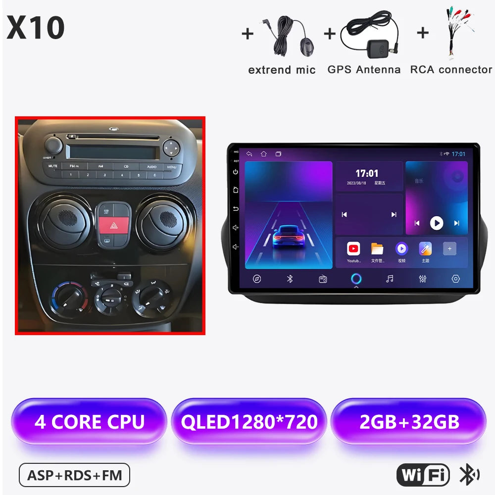 Car Stereo with Apple CarPlay & Android Auto, Compatible with Fiat Fiorino & Qubo, Citroen Nemo & Peugeot Bipper