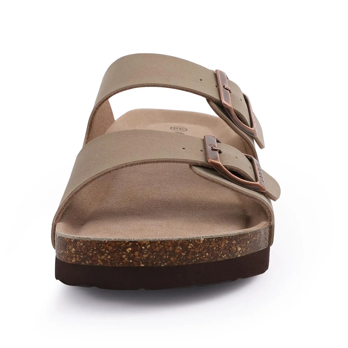 Crestar Women Cork Footbed Slippers Summer Couple Adjustable Double Buckles Flat Sandals Outdoor Cork Beach Slides With Open Toe