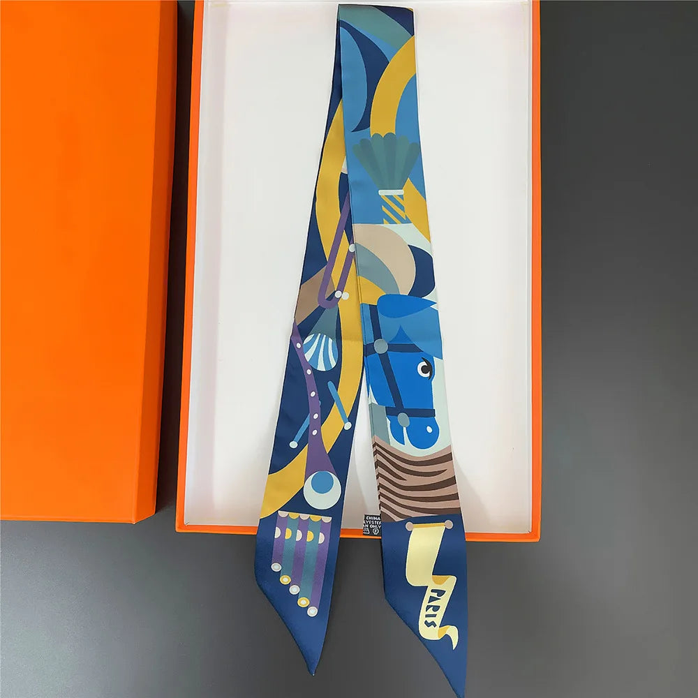 Women's Long Skinny Ribbon Scarf - Printed Hair Tie & Bag Band - photo 13