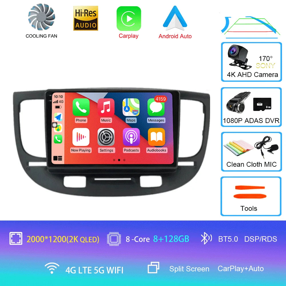 For Kia RIO 2 RIO2 2005 - 2011 Android 16 Bluetooth WIFI Car Radio Multimedia Video Player GPS No 2 Din Free Auto 360 Camera 4G