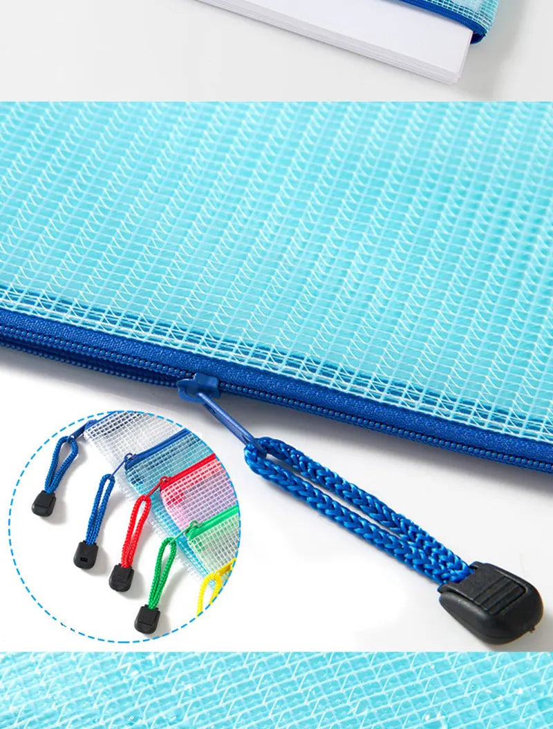 10PCS Stationery Storage Folder File Mesh Zipper Pouch Document Bag Office and Educational Supplies Storage Students Stationery