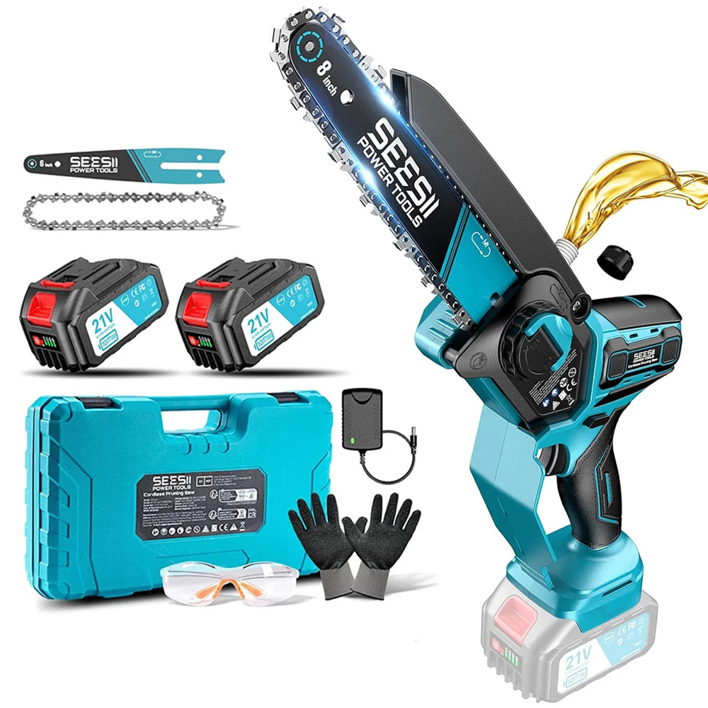 Seesii 6"/8" Brushless Cordless Chainsaw — 1000W Pruning Saw (Compatible with Makita 18V Battery)