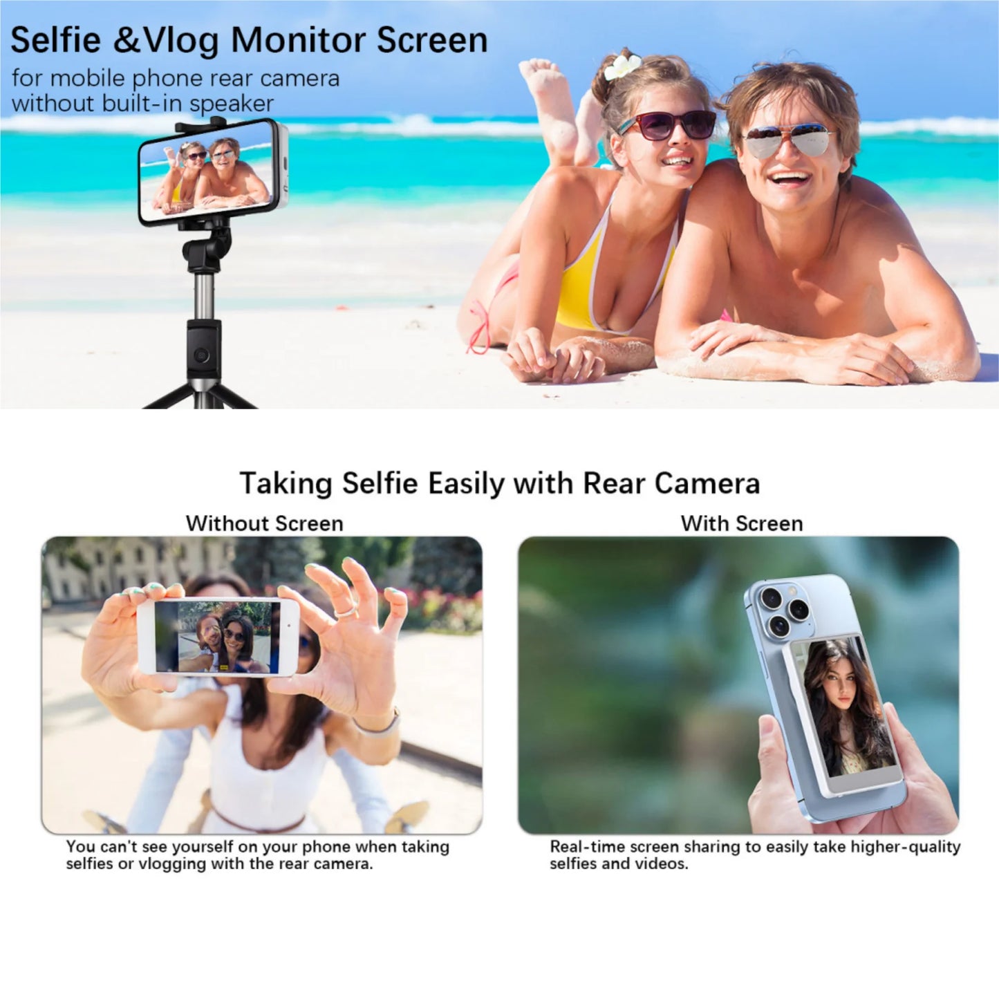Magnetic Wireless Selfie Monitor Screen for iPhone & Android