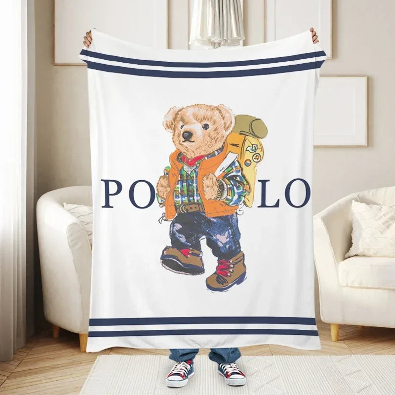 Cartoon Bear Print Fluffy Blanket, Soft Plush Throw