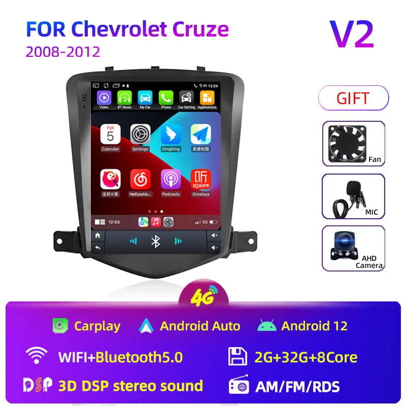 Car Stereo with Apple CarPlay & Android Auto, Compatible with Chevrolet Cruze (2008-2012)