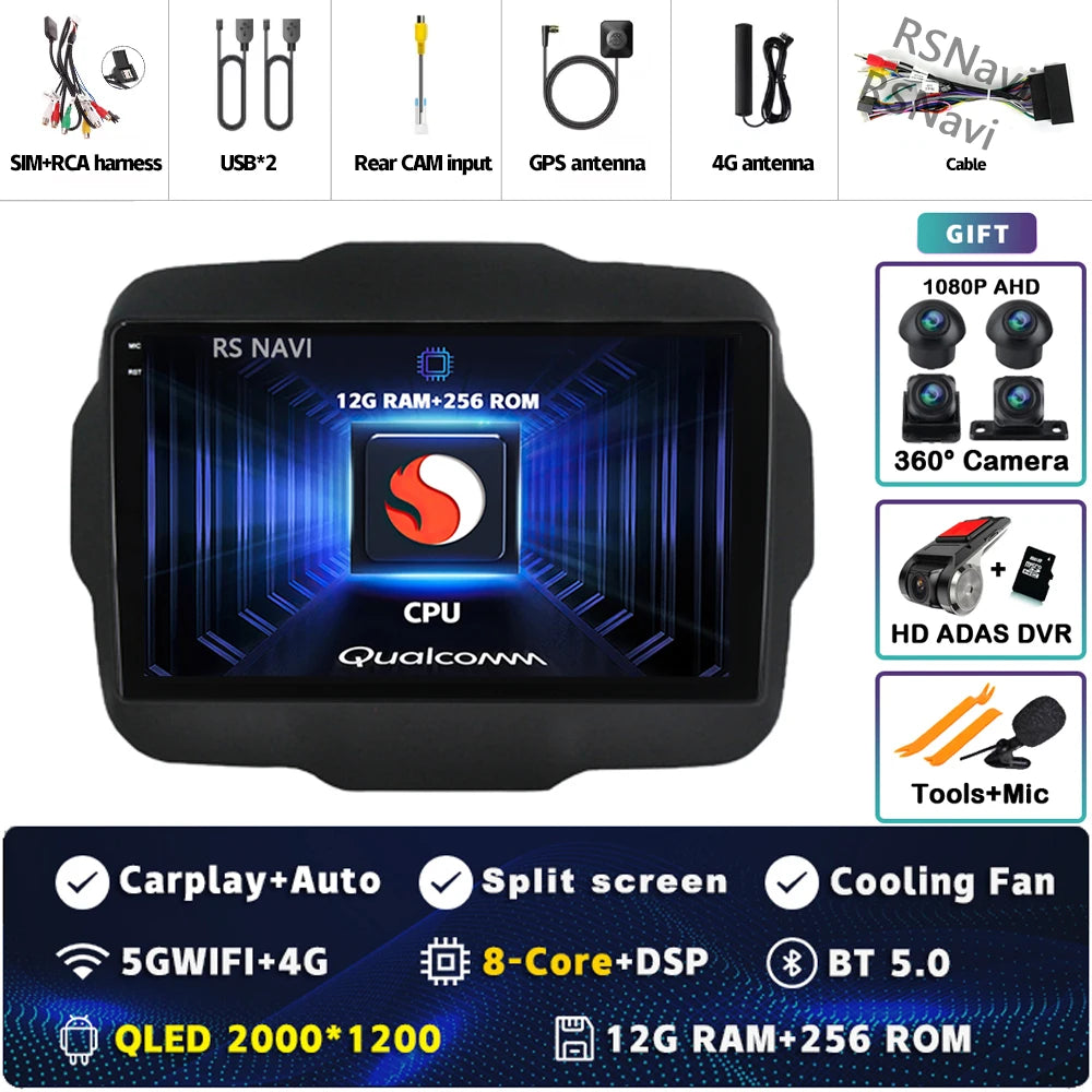 Android 16 For Jeep Renegade 2016 - 2020 2K QLED Android Car Radio Multimedia Video Player GPS AI Voice CarPlay 4G Stereo