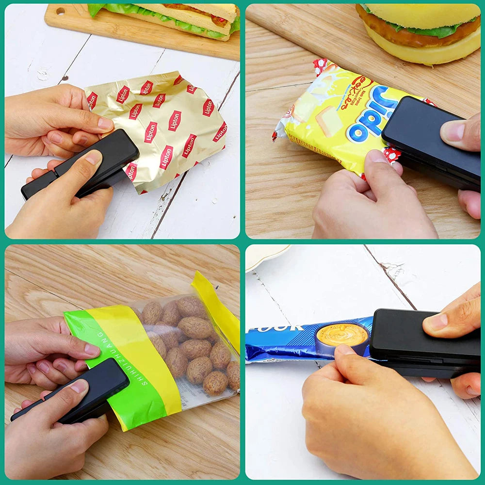 USB Mini Bag Sealer 2-in-1 Portable Heat Sealers Rechargeable Handheld Vacuum Heat Sealers &Cutter for Plastic Bag Storage Food