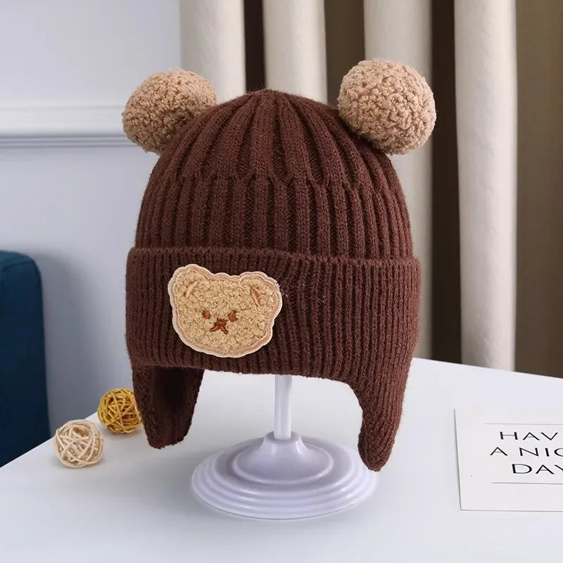 Toddler Bear Ear Knit Hat - Thick Warm Winter Ear Flap Cap - photo 7