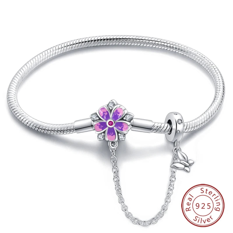 925 Sterling Silver Charm Bracelet – Star Moon Sun Four Leaf Clover Zircon | DIY Birthday Gift for Women (17-20cm)