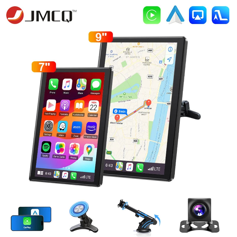 JMCQ 9" Vertical Screen Car Radio Multimedia Video Player Wireless Carplay Android Auto Magnetic bracket Car Monitors camera GPS