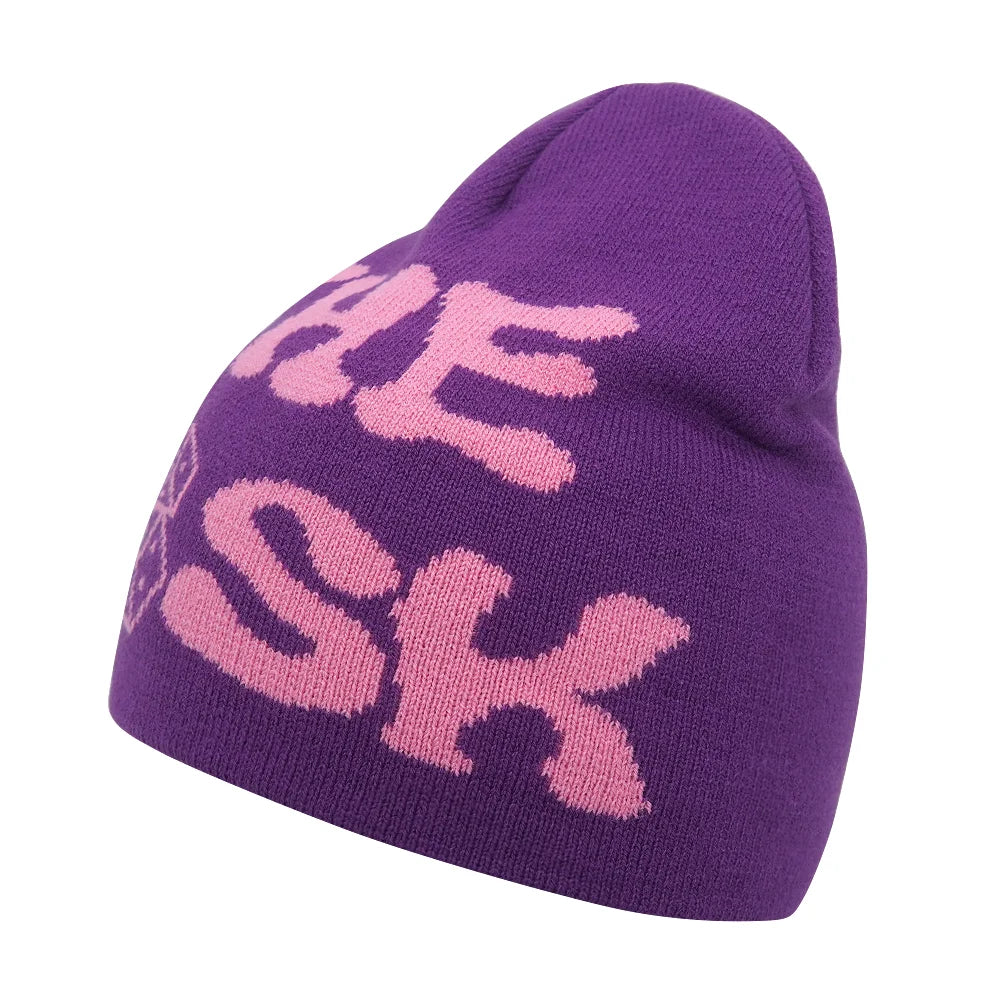 Y2K Letter Knit Beanie, Warm Ski Hat