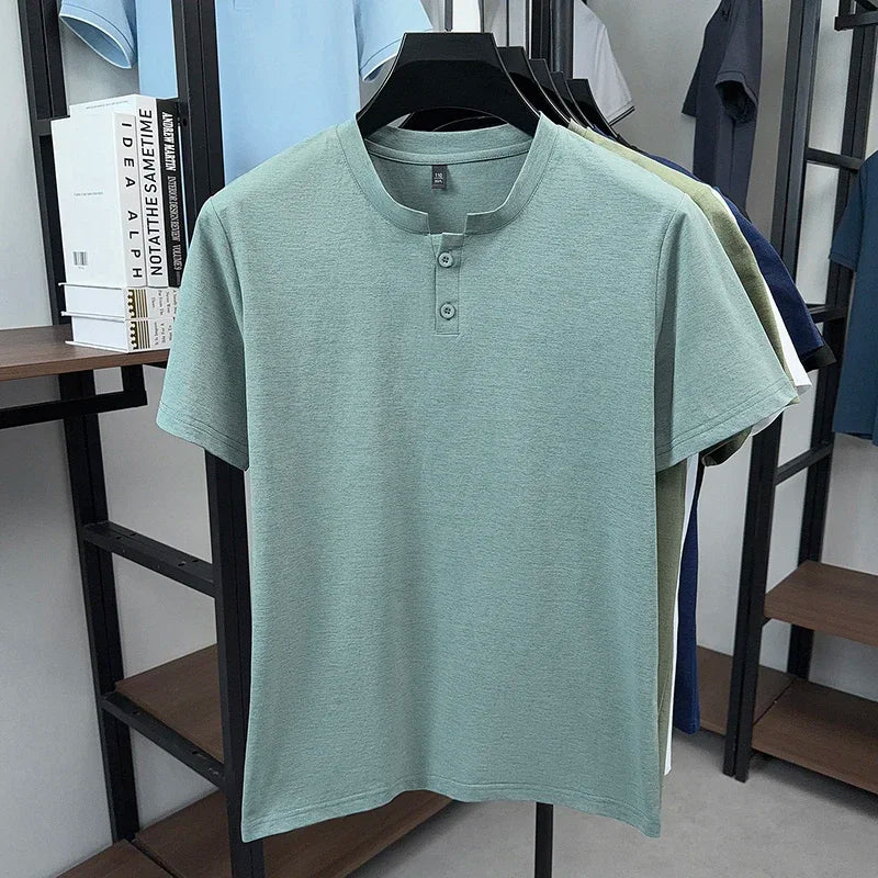 Men's Two-Button Henley Tee - Soft Knit, Cool Lightweight Summer