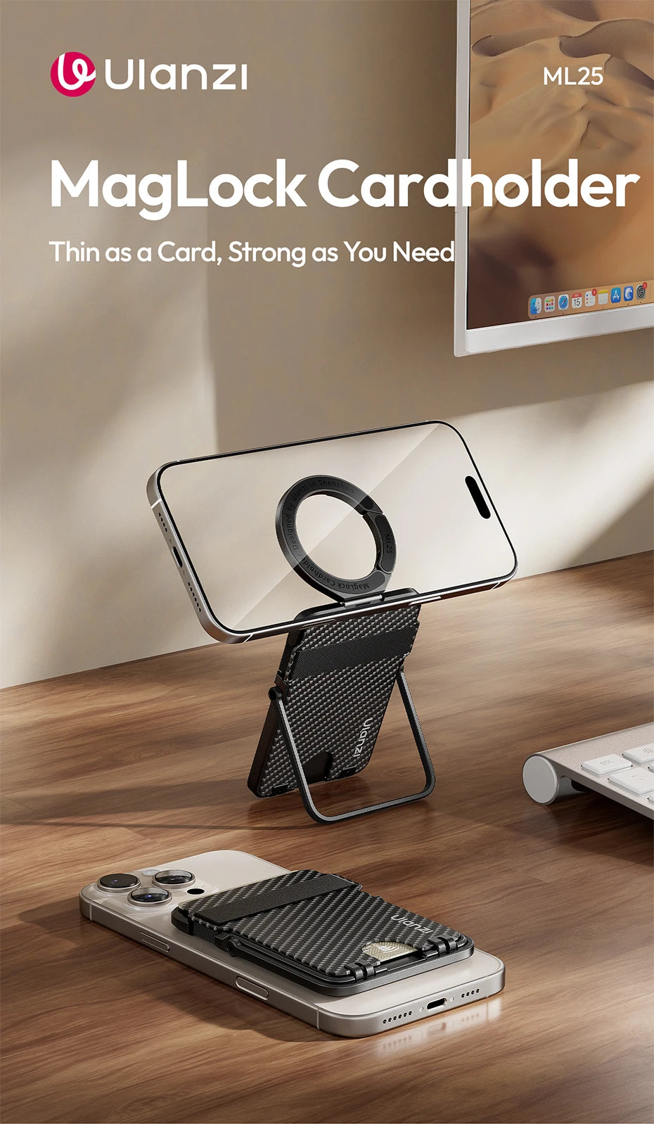 Original Ulanzi ML25 Aluminum Alloy Cardholder Phone Stand Double Side Magnetic Ring Portable Anti Scratch Foldable Fit