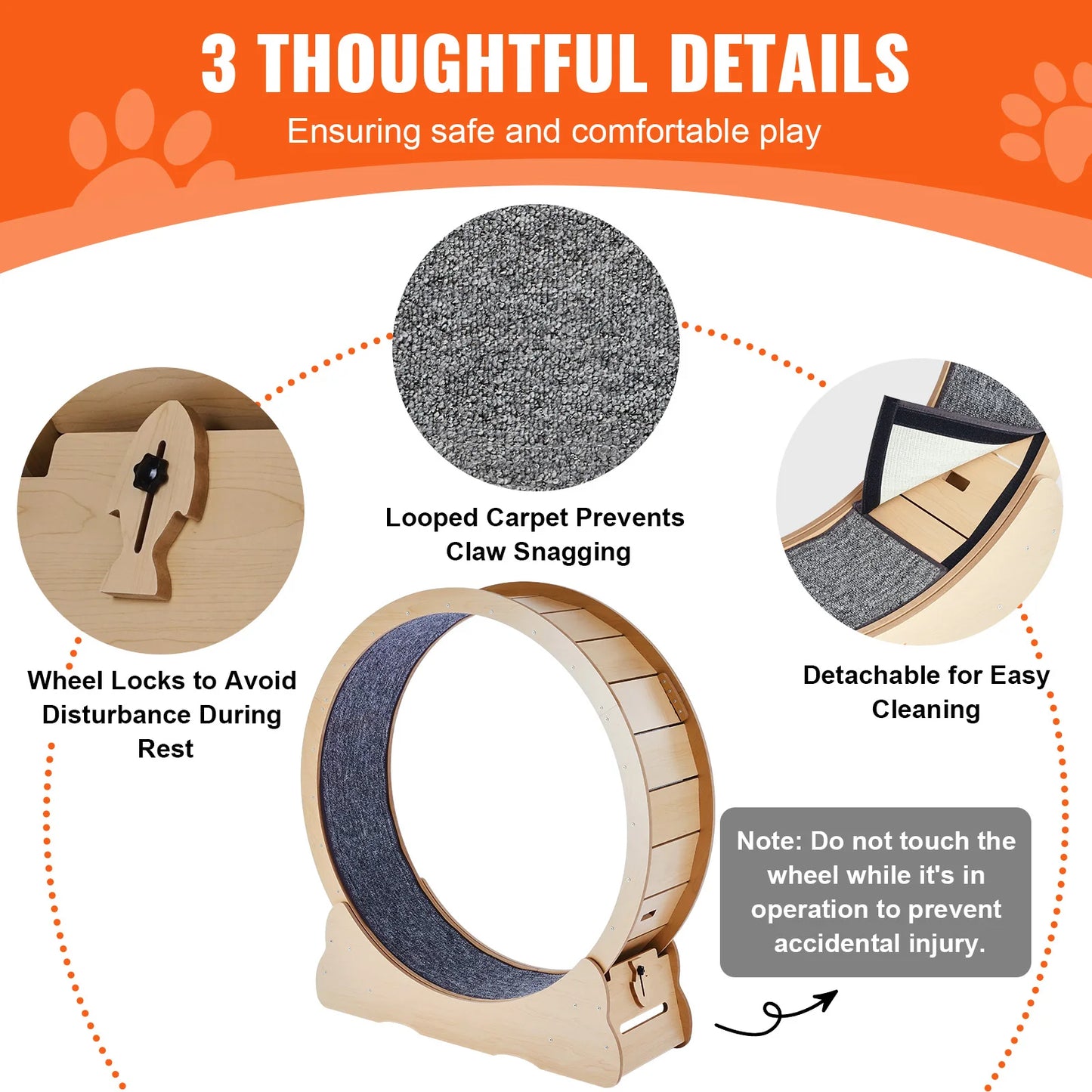 SucceBuy Wooden Cat Exercise Wheel – Large Indoor Cat Treadmill Running Wheel with Carpet & Teaser | 29–52 inch