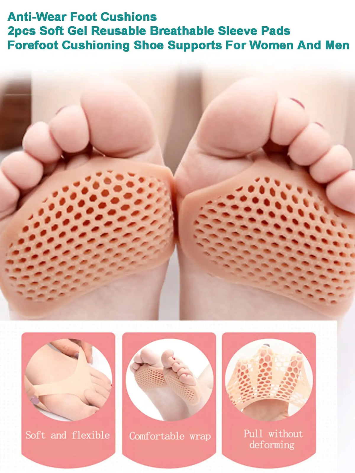 10 Sets Foot Pads 2 Pieces/Set of Soft Gel Reusable, Wear-Resistant Foot Pads, Forefoot Cushioning Shoes, Unisex
