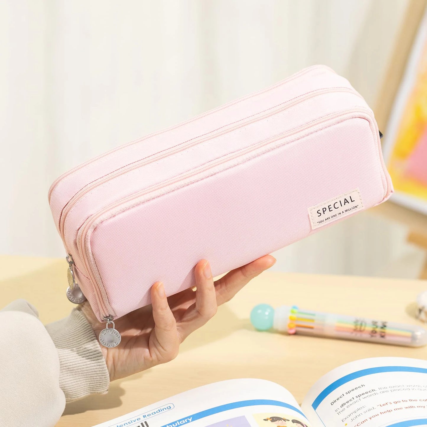 Large Capacity Pencil Case 3 Compartment Multifunctional Pen Bag for Girls Boy School Student Office Stationery Organizer