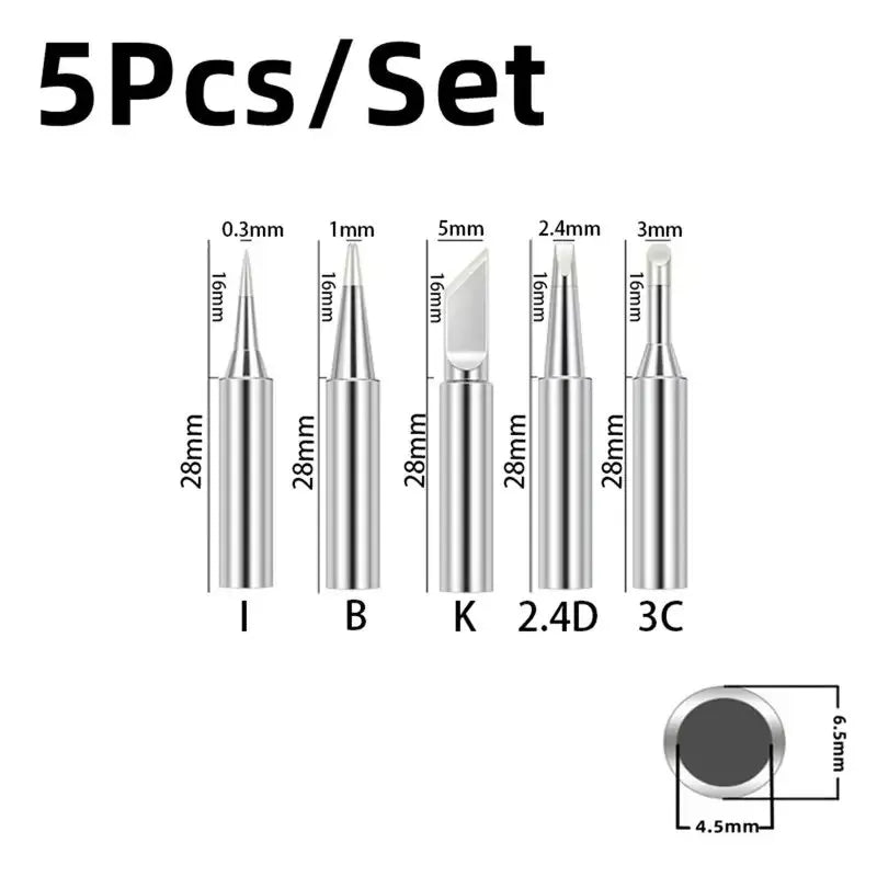 5pcs 900M Soldering Iron Tips Set, Copper Core Electric Soldering Bits for 936 Soldering Station
