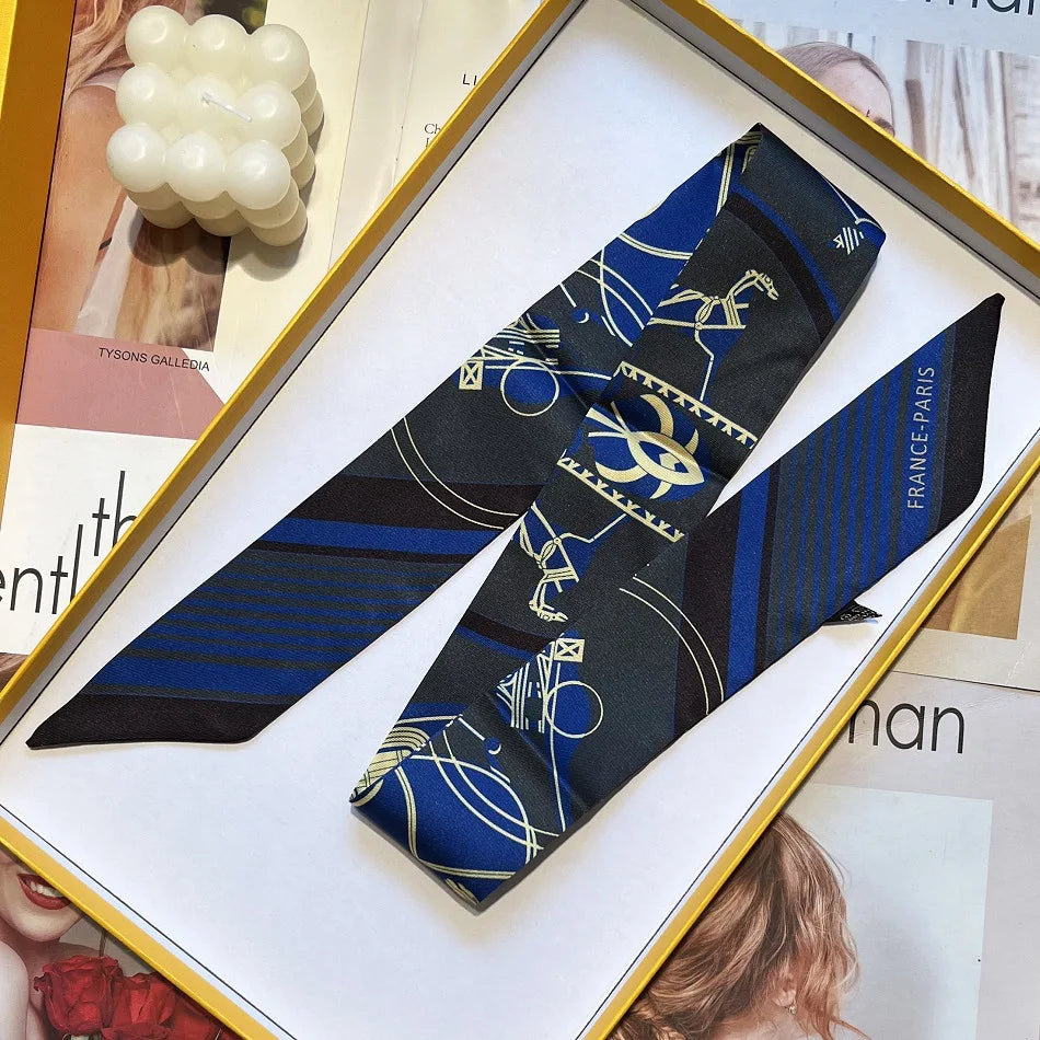Women's Long Skinny Ribbon Scarf - Printed Hair Tie & Bag Band - photo 27