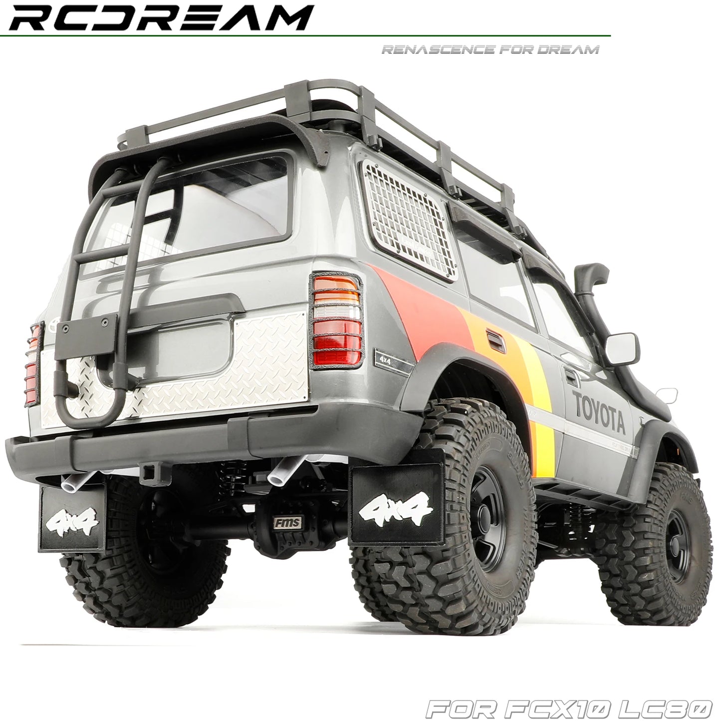 RCDream 1/10 3D Printed Effect Soft Rubber Mud Flap Color TPU Mudguard Film / Tail Exhaust Pipe for FCX10 LC80 TOYOTA Part