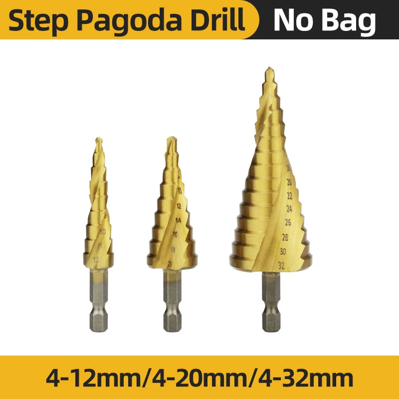 TOOLEYE HSS Titanium Step Drill Bit Set — Stepped Drills for Metal & Wood