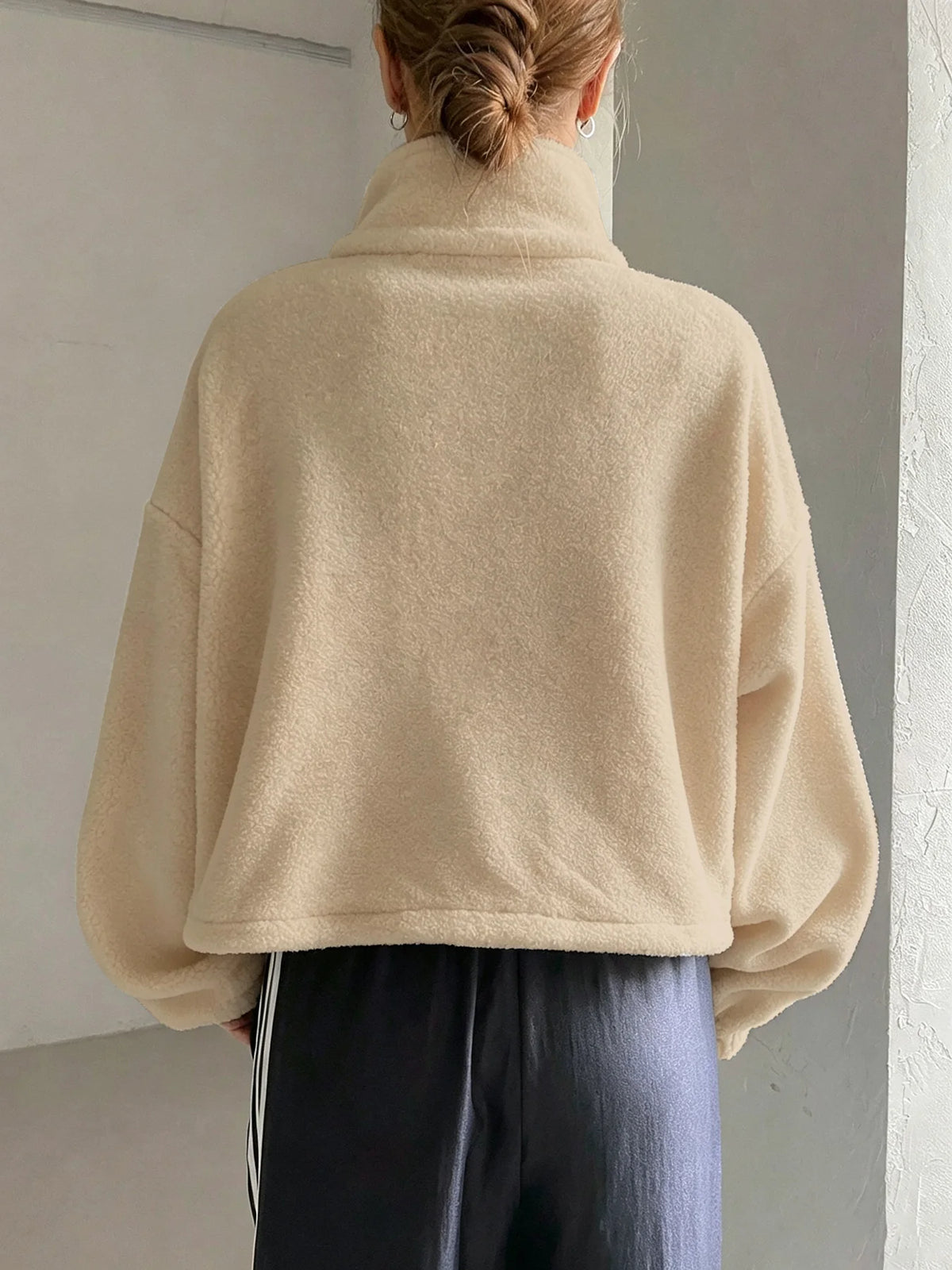Women's Cropped Polar Fleece Jacket - Stand Collar Zip Up - photo 2