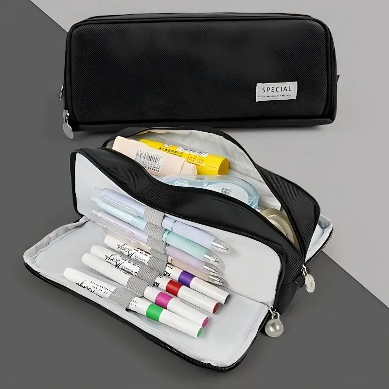 Large Capacity Pencil Case 3 Compartment Multifunctional Pen Bag for Girls Boy School Student Office Stationery Organizer