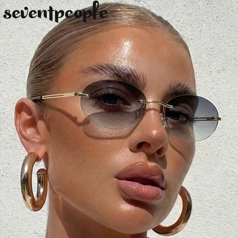 Rimless Oval Sunglasses for Women — Gold Metal, Gradient Lens