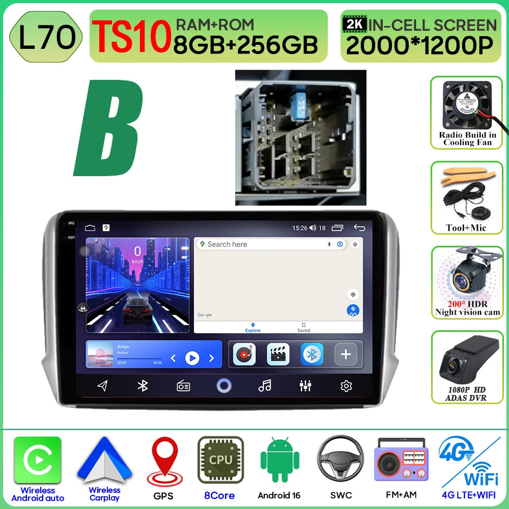 Android 16 GPS Navigation For Peugeot 2008 208 Series 2012 - 2018 Carplay Car Radio Multimedia Player Stereo Video BT 2k Screen