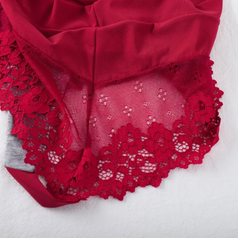 Women's High Waist Panties Sexy Underpants Spliced Lace Lingerie Bowknot Cotton Crotch Thongs Perspective Solid Color Underwear