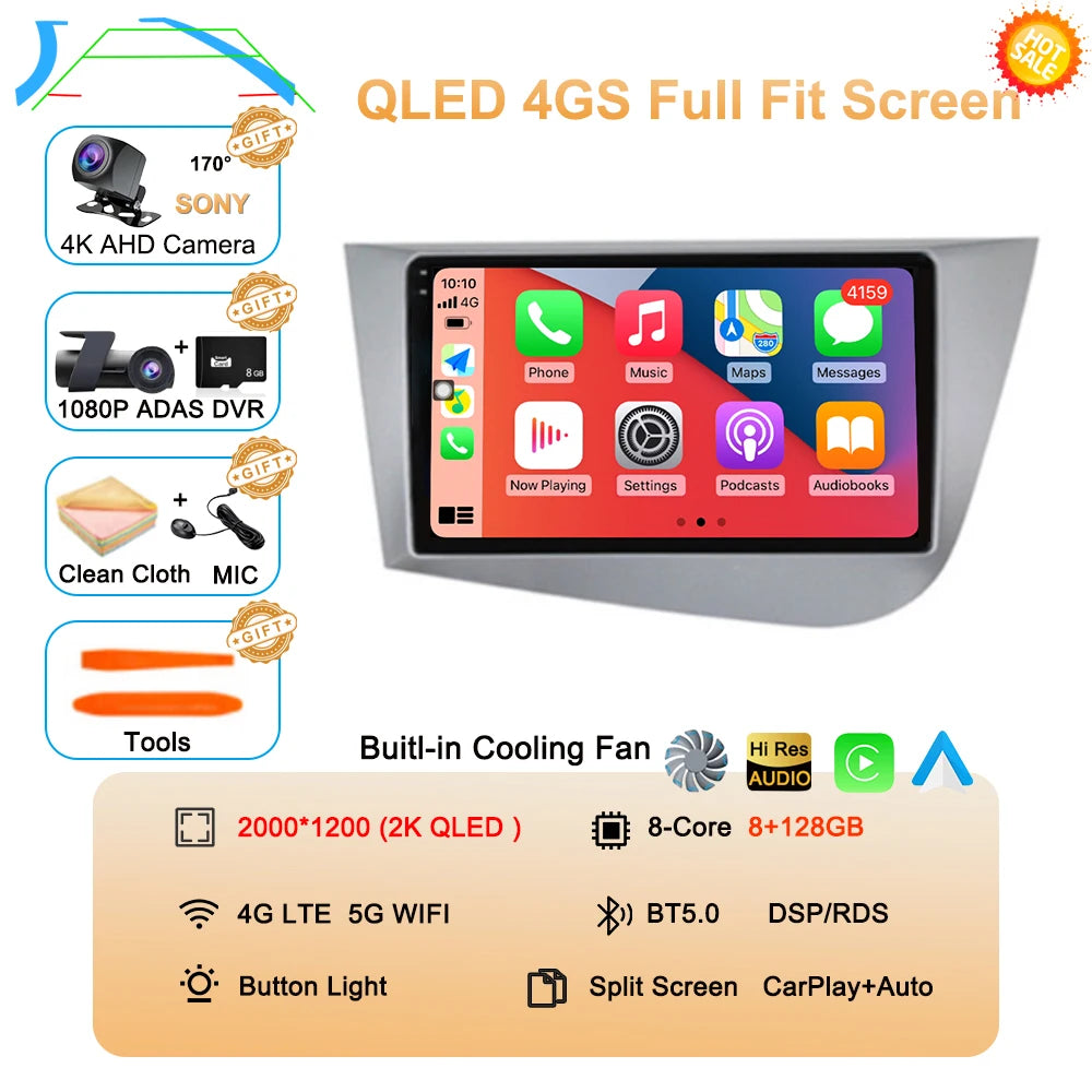Car Radio Android 16 Navigation GPS Carplay For Seat Leon 2 MK2 2005-2012 Multimedia Video Player Stereo DSP 360 Camera Wifi 4G