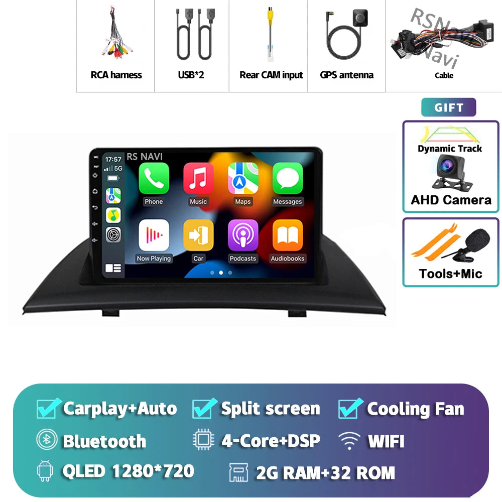 Android 16 Carplay Auto For BMW X3 E83 2004 - 2012 Car Radio GPS Player Multimedia stereo 360 Camera Navigation Video AI Voice