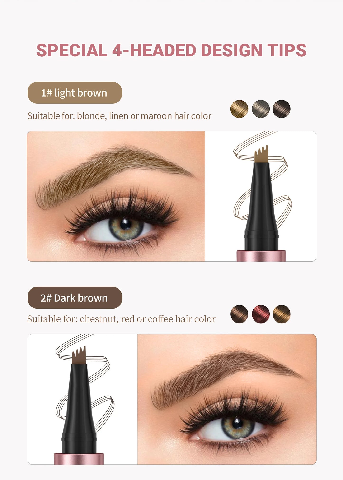 4 Fork Tip Eyebrow Pencil 3D Microblading Waterproof Dark Brown Natural Colour Fine Stroke Magic Eyebrow Pencil 2026 New Ladies