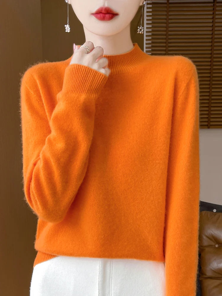 Women's Merino Wool Mock Neck Sweater, Long Sleeve