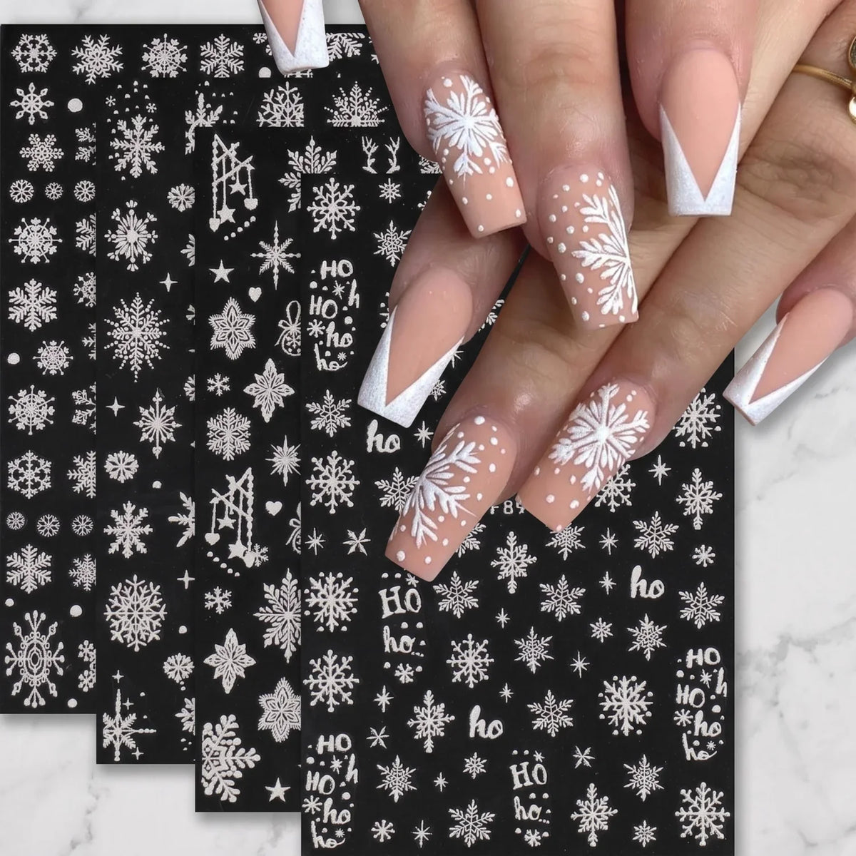 New Winter Snowflake Nail Stickers, White Snow Christmas New Year Self-Adhesive Nail Decals, DIY Nail Art Decor