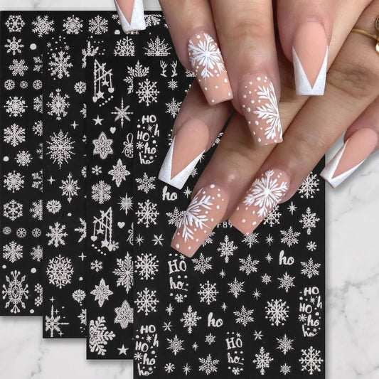 Winter Snowflake Nail Stickers - White Snow Self-Adhesive Decals