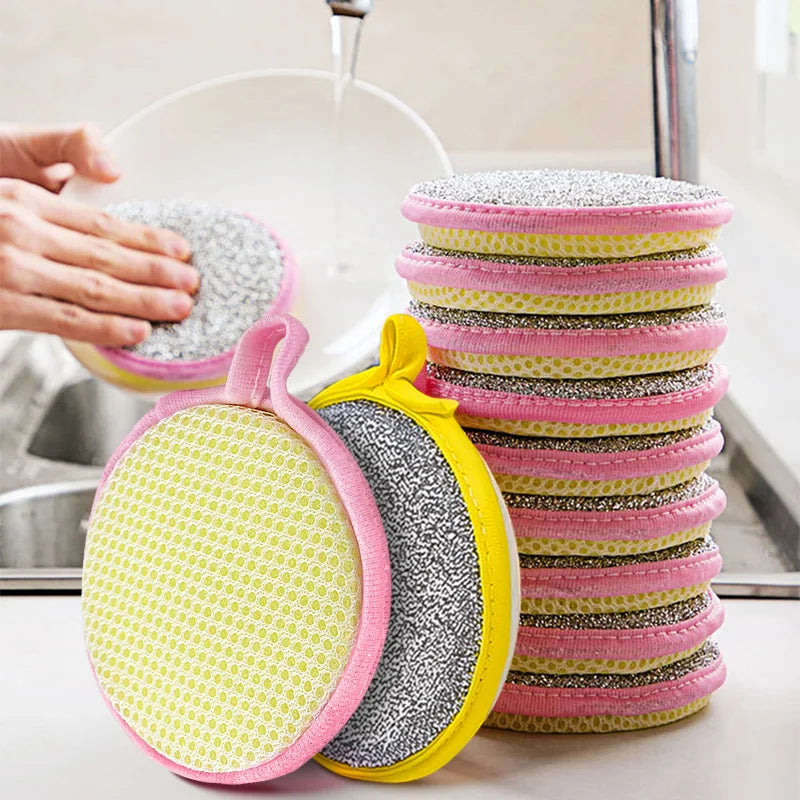 Kitchen Double-Sided Dishwashing Sponge Reusable Brushing Pots Wipes Pans Cleaning Cloth Home Grease Removal Dishwashing Cloth