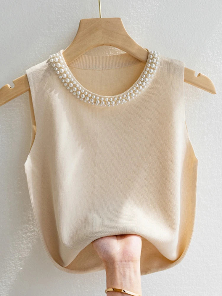 Women's beaded knit tank top, sleeveless vest — view 1 of 20
