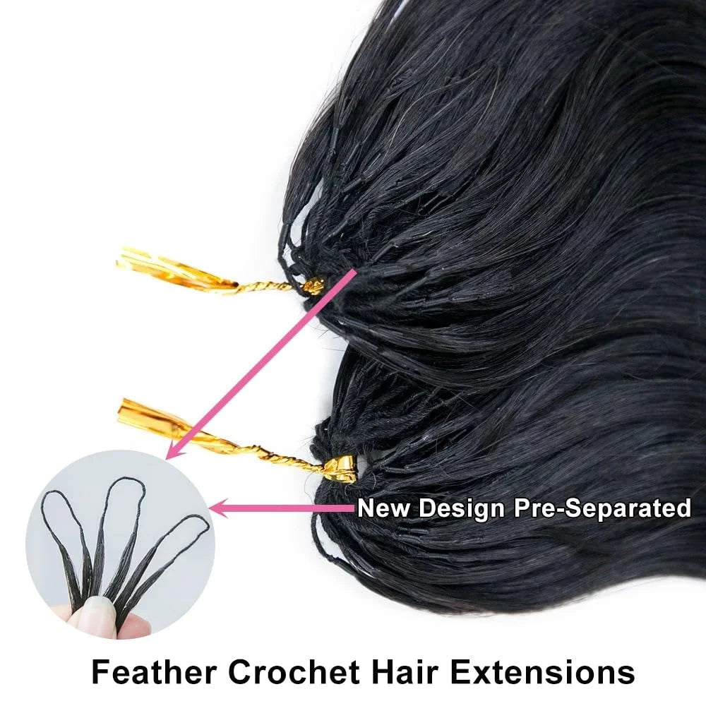 12A Knotless Pre Separated Body Wave Feather Crochet Human Hair 100% Raw Real Hair Extensions For Braiding Twist Feather Line