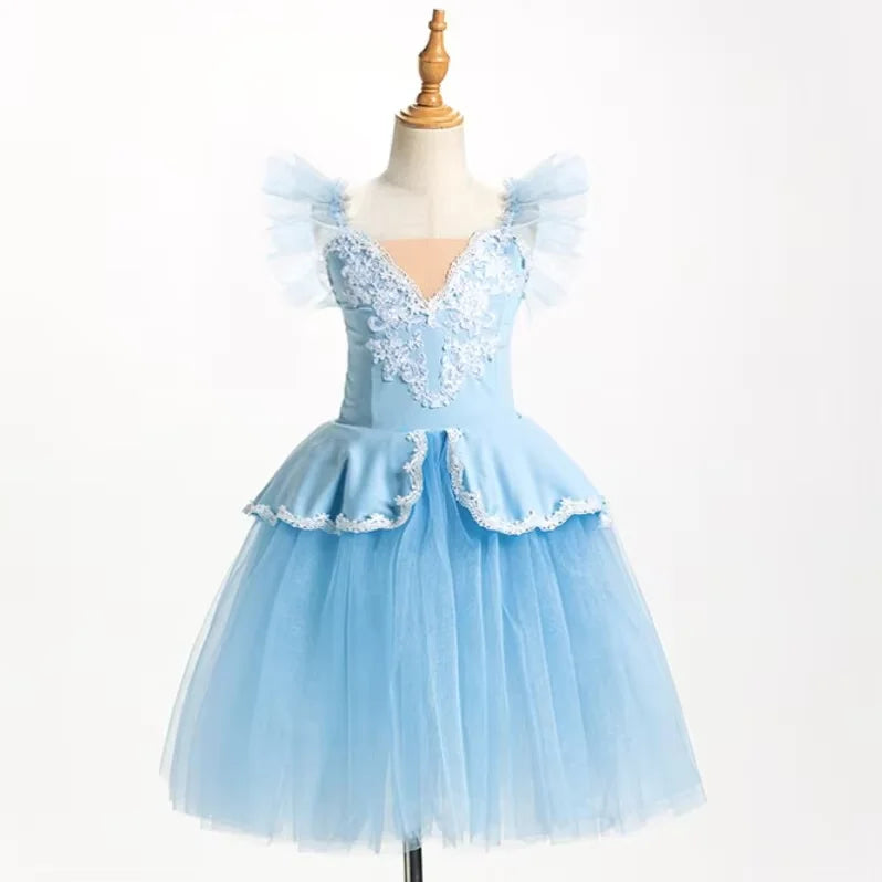 Girls romantic lace applique ballet tutu dress